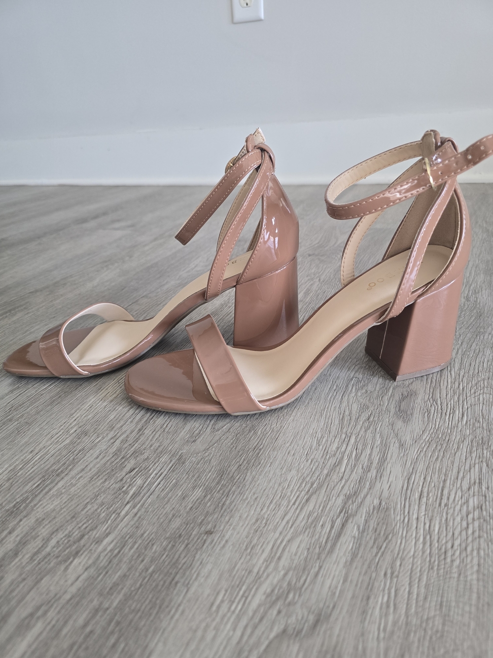 BAMBOO Brown Patent Block Heel Ankle-Strap Sandals